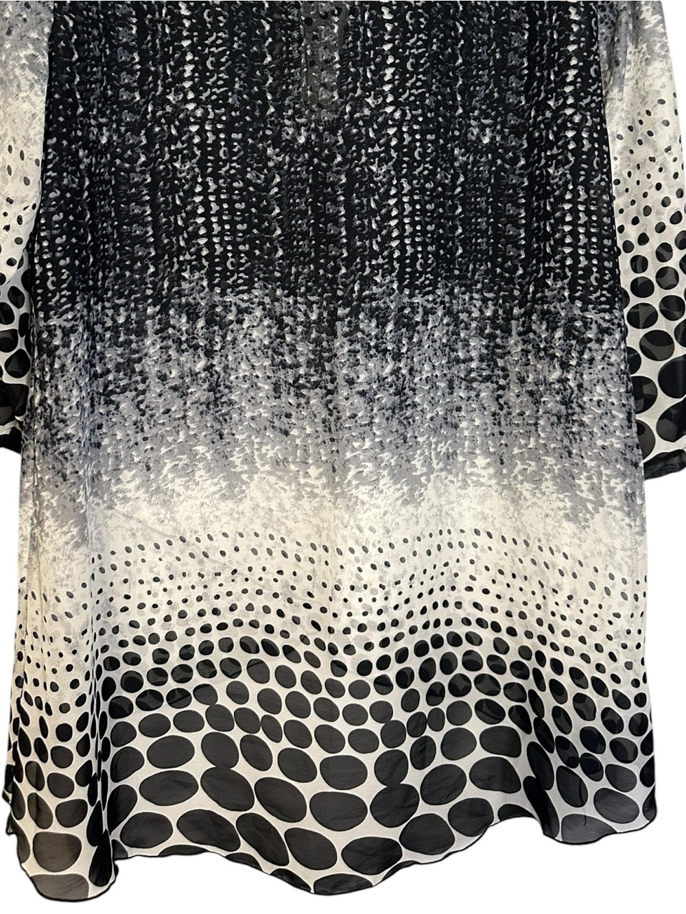 Creation XL Sheer Tunic Blouse Black White Polka Dot Abstract Layered Boho Top - Picture 12 of 13